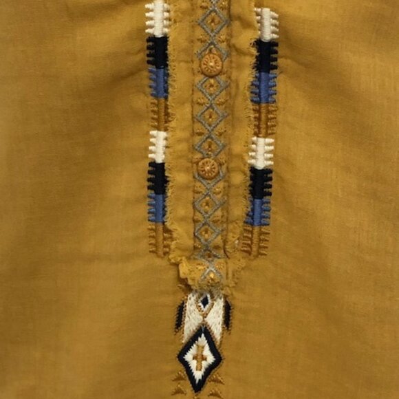 Johnny Was Mars V-Neck Long-Sleeve Embroidered Gold Gauze Top Boho Aztec XS NWT - Picture 4 of 9